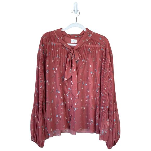 ARITZIA Wilfred Barbara Floral Pleated Blouse Plus Size 2XL Spring Medley Red - Picture 1 of 7